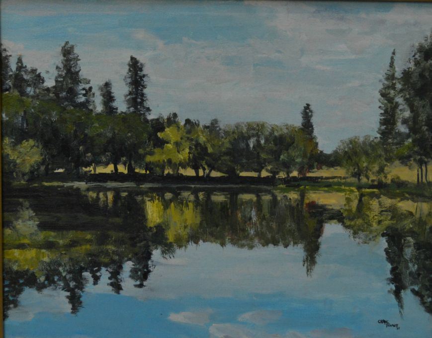 869x680 Framed Acrylic On Board Painting Of A Summer Pond By Artist Crane - Painting Of A Pond