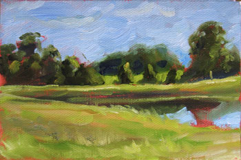 350x233 One Hundred Paintings One Hundred Days 151 Farm Pond And Cedars I - Painting Of A Pond