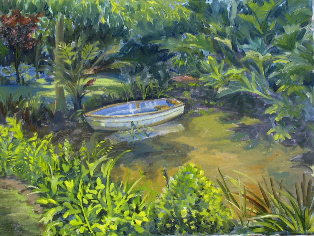 1066x800 Pond In A Garden, Garden, California, Impressionism, Oil Painting - Painting Of A Pond