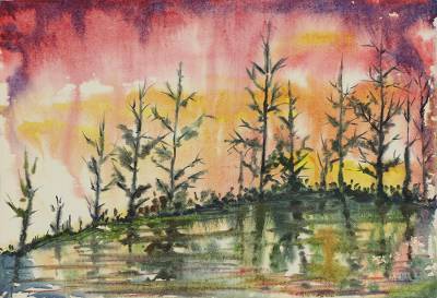 400x273 Signed Impressionist Painting Of A Pond From India - Painting Of A Pond