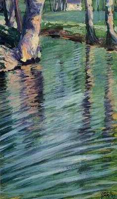 236x400 Trees Mirrored In A Pond Painting, Aegon Schiele Paintings - Painting Of A Pond