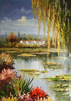 242x341 Waterlily Pond Painting, Apalette Knife Paintings Reproduction, We - Painting Of A Pond