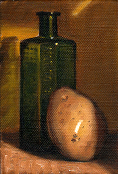235x346 Painting A Day T. J. Murphy Potato With Antique Poison Bottle - Painting Of A Potato