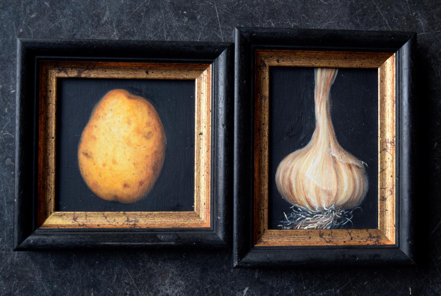 1500x1009 Paintings Of A New Potato And Garlic In Still Life Paintings - Painting Of A Potato