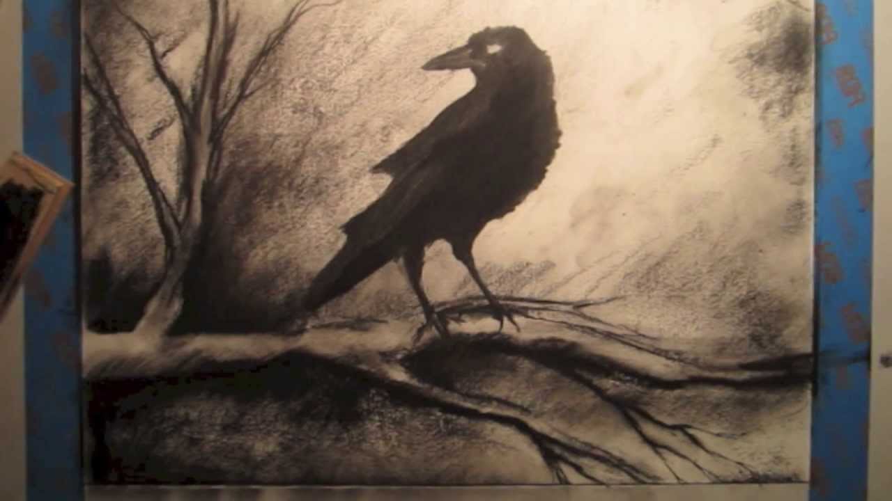 1280x720 How To Draw A Crow On A Tree Branch - Painting Of A Raven