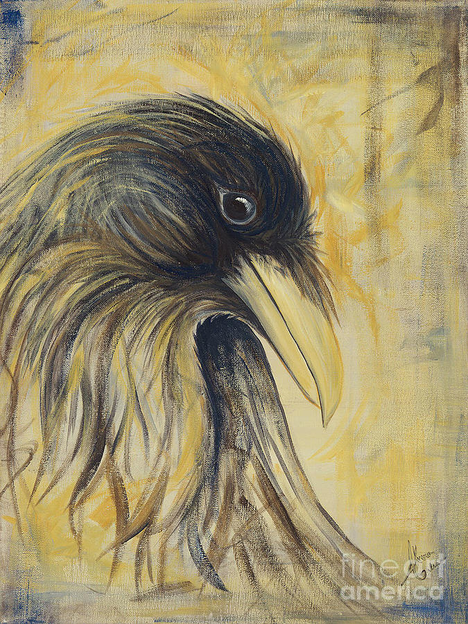 675x900 Portrait Of A Raven Painting By Ahnna Galena - Painting Of A Raven