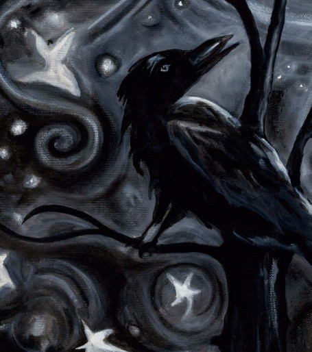 455x514 Raven In Moonlight - Painting Of A Raven