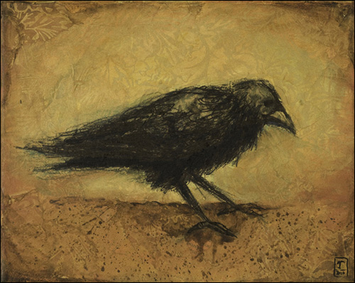 500x398 Ravens And Rustscapes Mixed Media Paintings By Rachel Rolseth - Painting Of A Raven