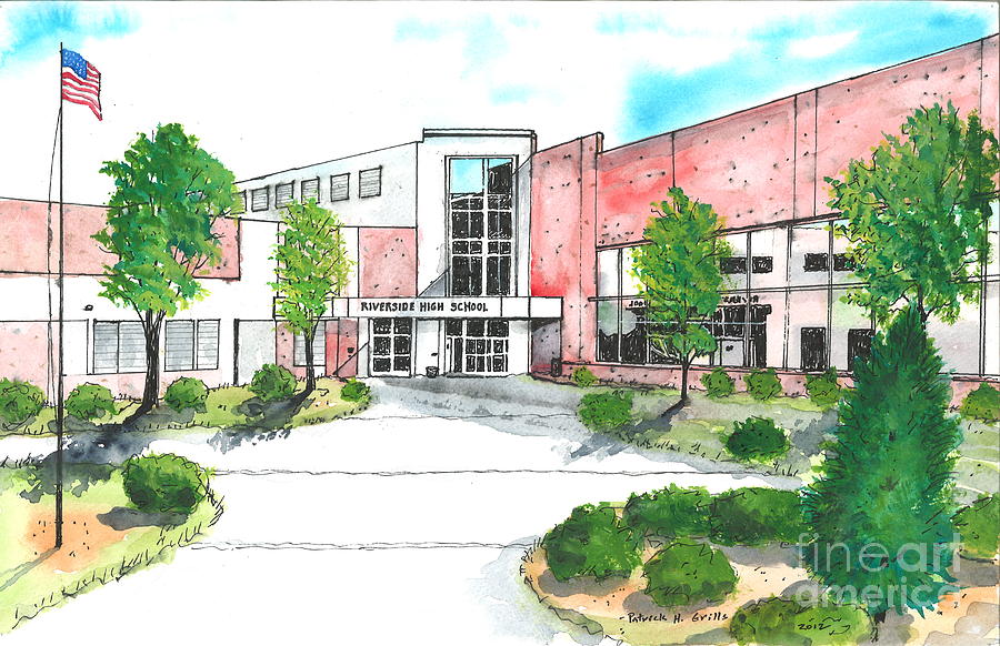 900x582 New Riverside High School Painting By Patrick Grills - Painting Of A School