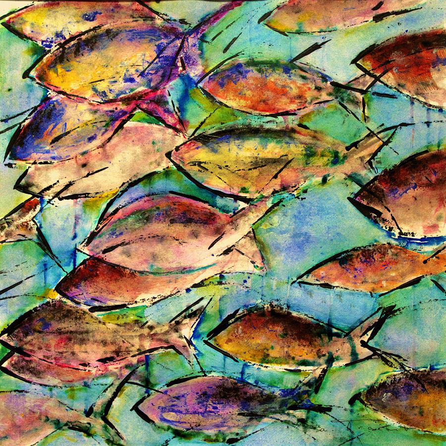 900x900 School Of Fish Painting By Agnes Trachet - Painting Of A School