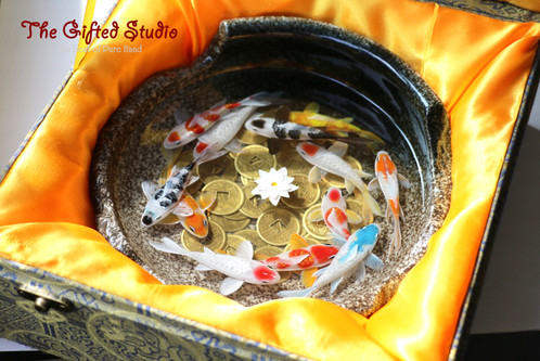 498x333 A School Of Koi Fish With Daisy On Ancient Coins Acrylic Painting - Painting Of A School