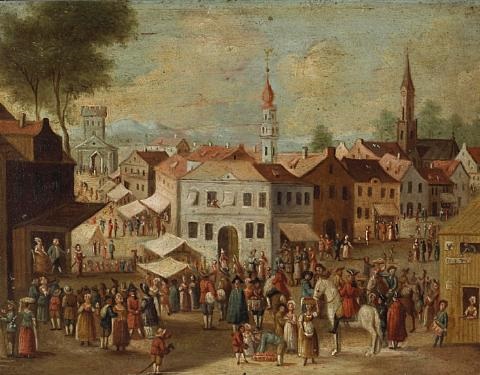 480x375 A View Of A Busy Marketplace A Companion Painting Of A Similar - Painting Of A School