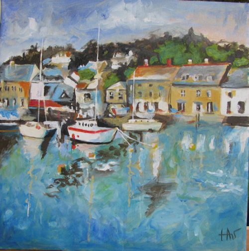 500x504 Acrylic Painting Of A Cornish Harbor. Following A Tutorial Of Will - Painting Of A School