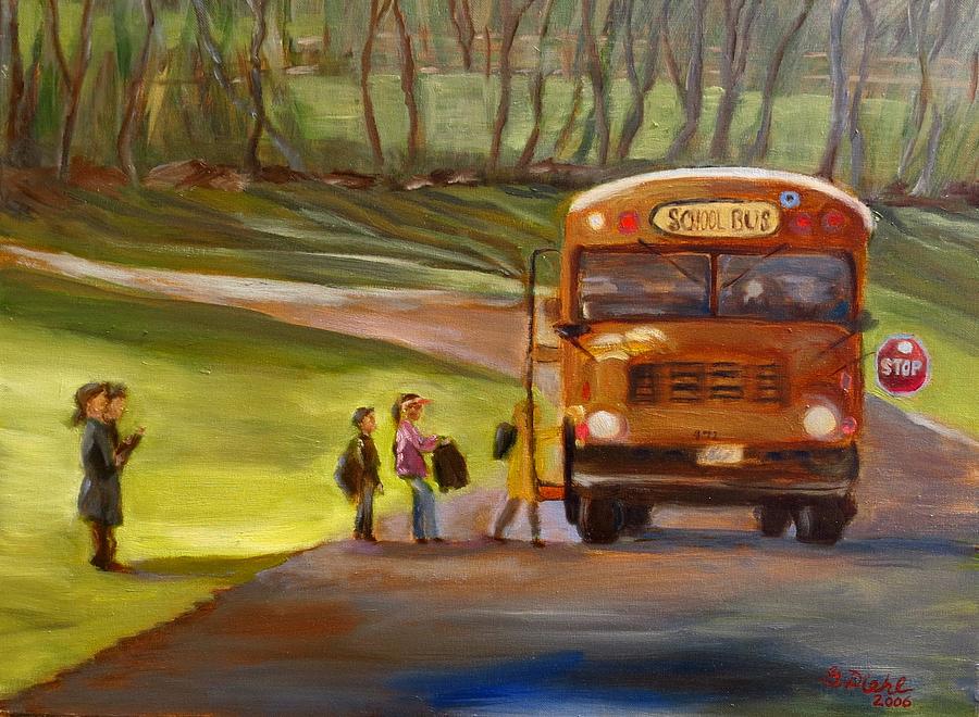900x660 Burning Bright Memories Of Those School Bus Days - Painting Of A School