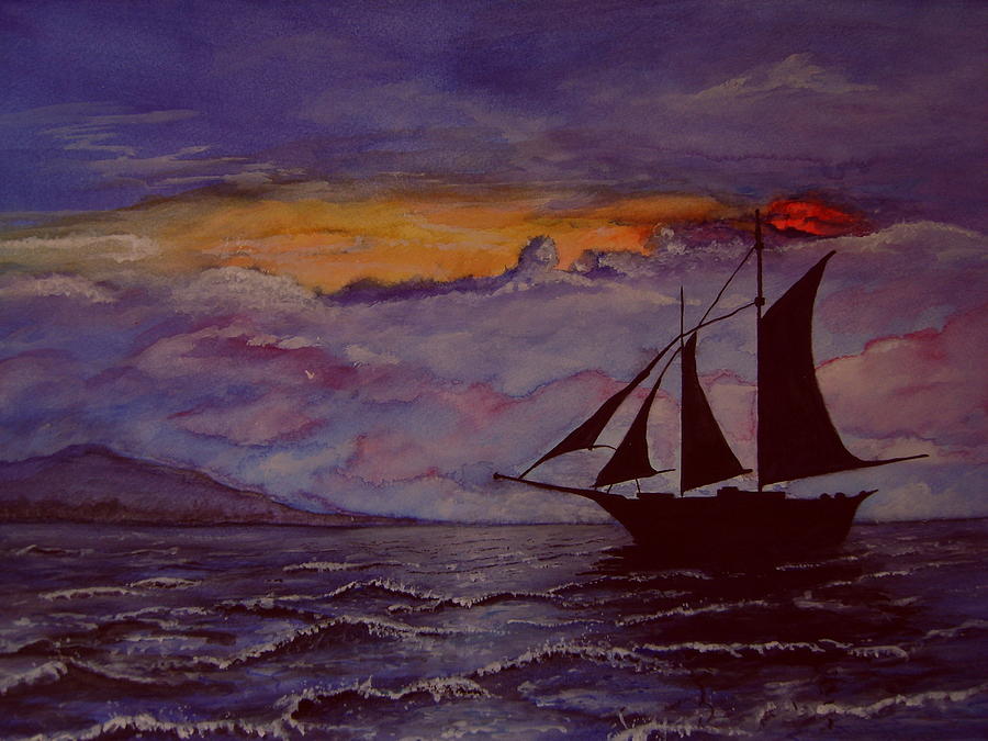 900x675 Ship At Sea Painting By Bob Arata - Painting Of A Ship At Sea