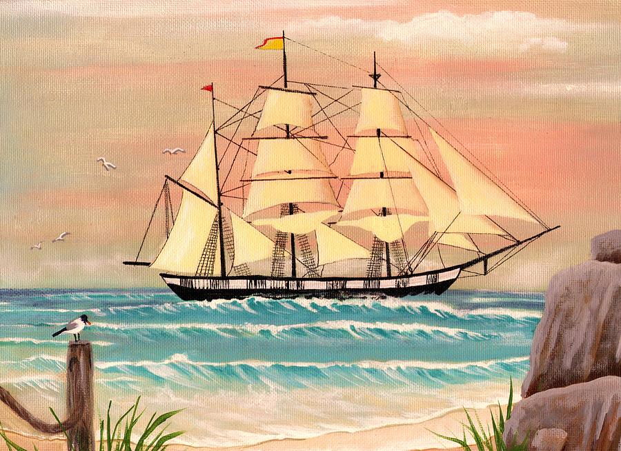 900x654 Ship At Sea Painting By Eileen Blair - Painting Of A Ship At Sea
