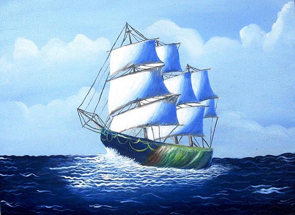 600x439 Ship In Sea Painting By Kailash - Painting Of A Ship At Sea