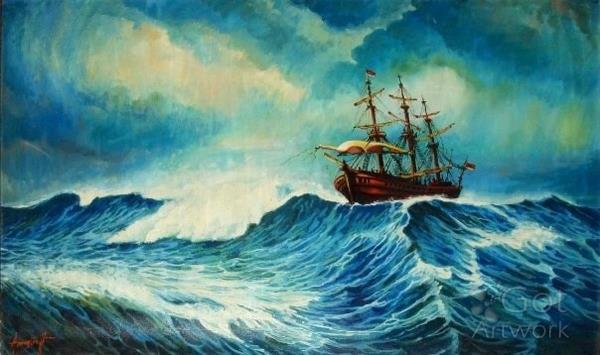 600x355 L0024 Phinisi Nusantara Indonesia's Ship Sailling The Ocean - Painting Of A Ship At Sea