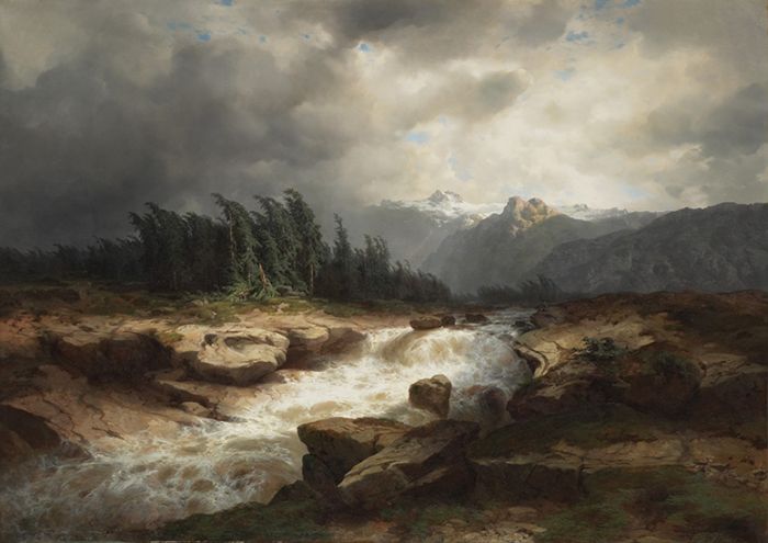 700x495 Mountain Torrent Before A Storm, 1850 - Painting Of A Storm