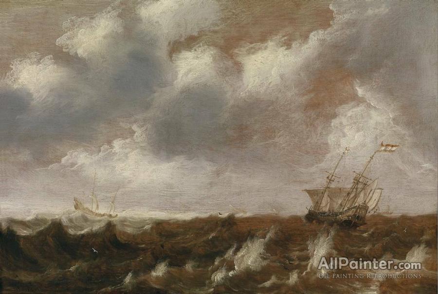 900x604 Pieter Van Der Croos Dutch Ships In A Storm Oil Painting - Painting Of A Storm