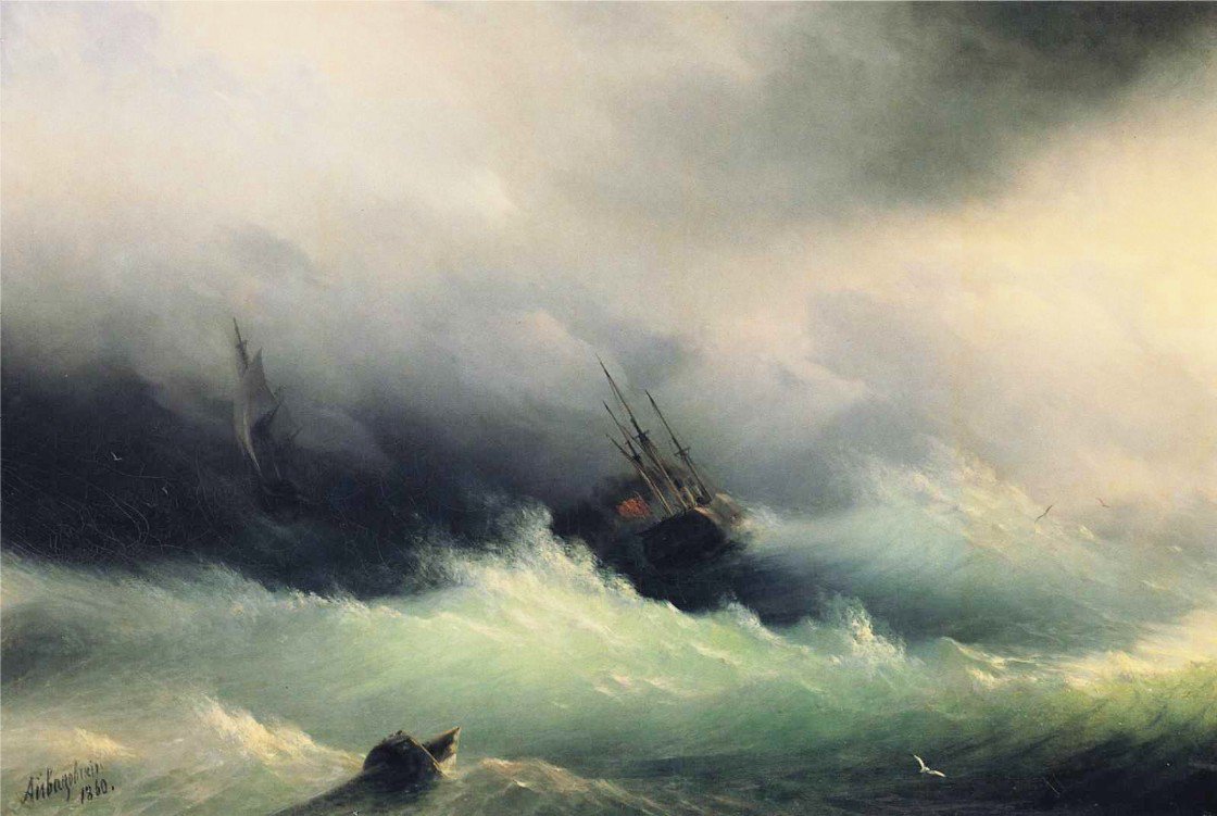 1120x751 Ships In A Storm Painting Ivan Aivazovsky Oil Paintings - Painting Of A Storm