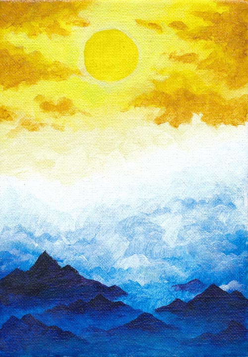 500x721 Mountains And Sun Too Much White Paper - Painting Of A Sun