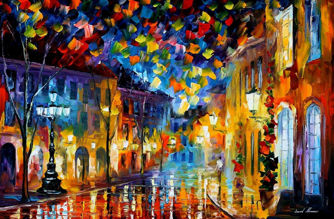1348x885 Old Part Of Town Palette Knife Oil Painting On Canvas By Leonid - Painting Of A Town