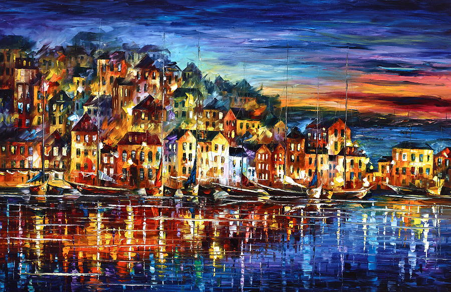 900x583 Quiet Town Painting By Leonid Afremov - Painting Of A Town