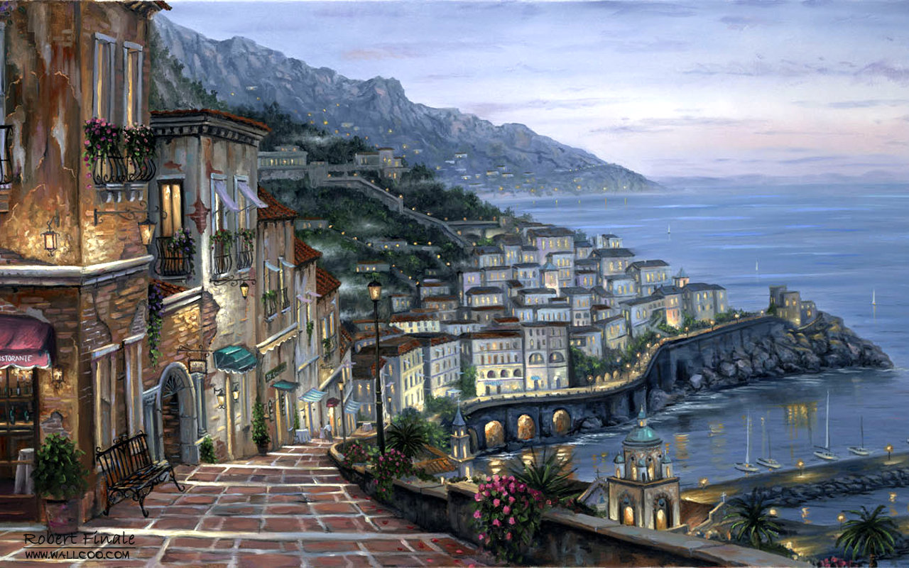 1280x800 Romantic Painting The Town 5688 - Painting Of A Town