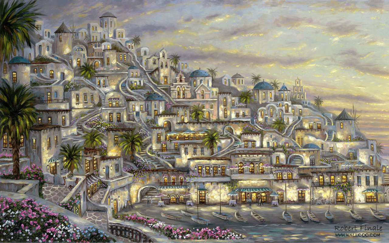 1280x800 Romantic Painting The Town 5970 - Painting Of A Town