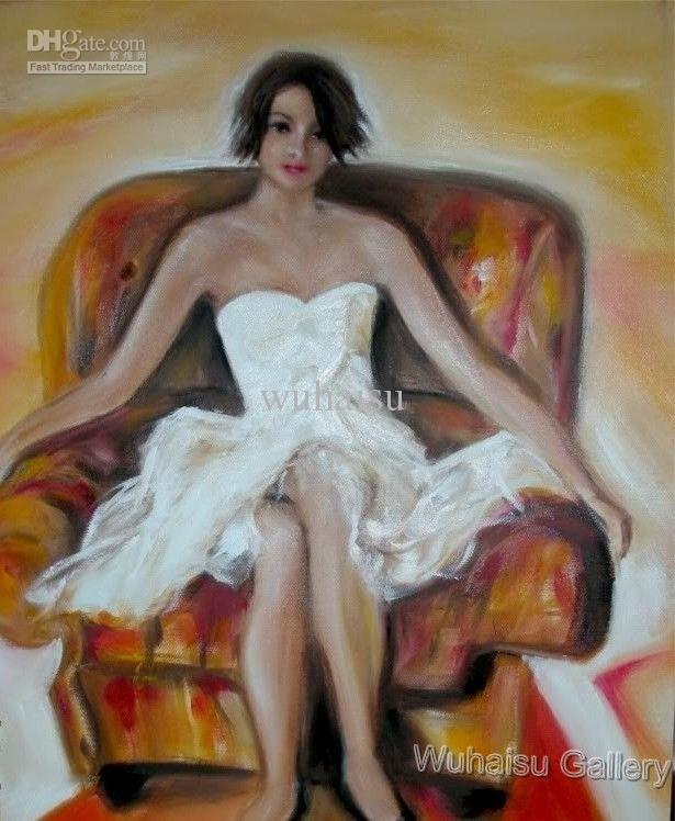 615x748 2018 Handcraft Portrait Oil Painting On Canvas The Woman Sitting - Painting Of A Woman Sitting In A Chair