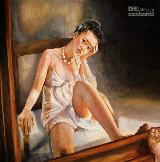 670x677 2018 Handcraft Portrait Oil Painting Canvas Woman Sitting - Painting Of A Woman Sitting In A Chair