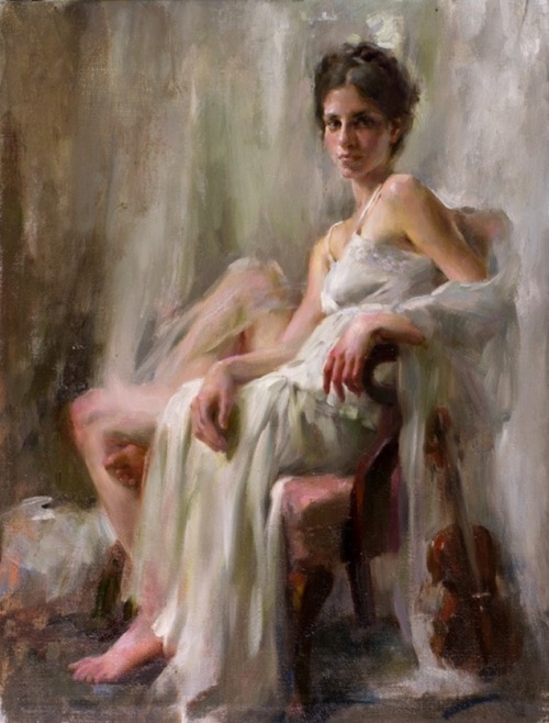 500x658 Description Painting Of A Pretty Woman Posed - Painting Of A Woman Sitting In A Chair