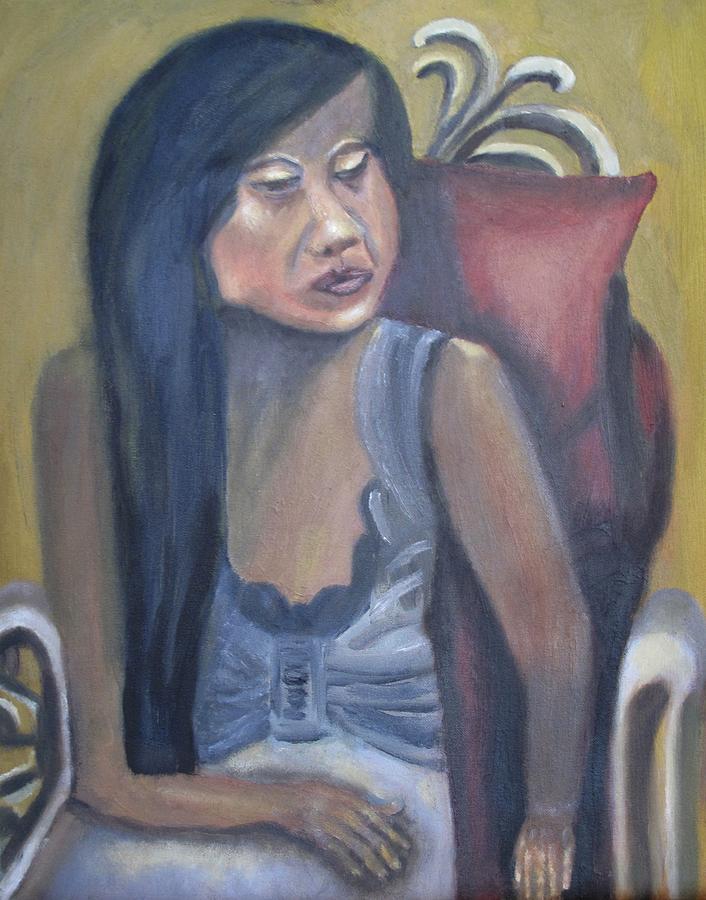 706x900 Asian Woman Sitting - Painting Of A Woman Sitting In A Chair