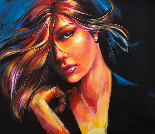 500x432 Bright Colors And Splashy Textures Art By Mary Maguire - Painting Of A Womans Face