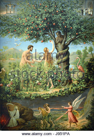300x439 Adam And Eve In The Garden Of Eden, Sgraffito Outdoor Wall - Painting Of Adam And Eve In The Garden Of Eden