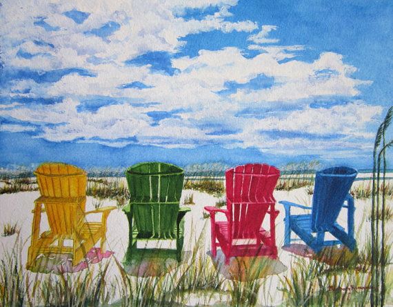 570x445 Beach Chair Print, Beach Wall Art, Beach Painting, Adirondack - Painting Of Adirondack Chairs