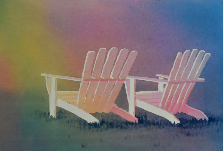 739x500 Colorful Painting 2 Adirondack Chairs - Painting Of Adirondack Chairs