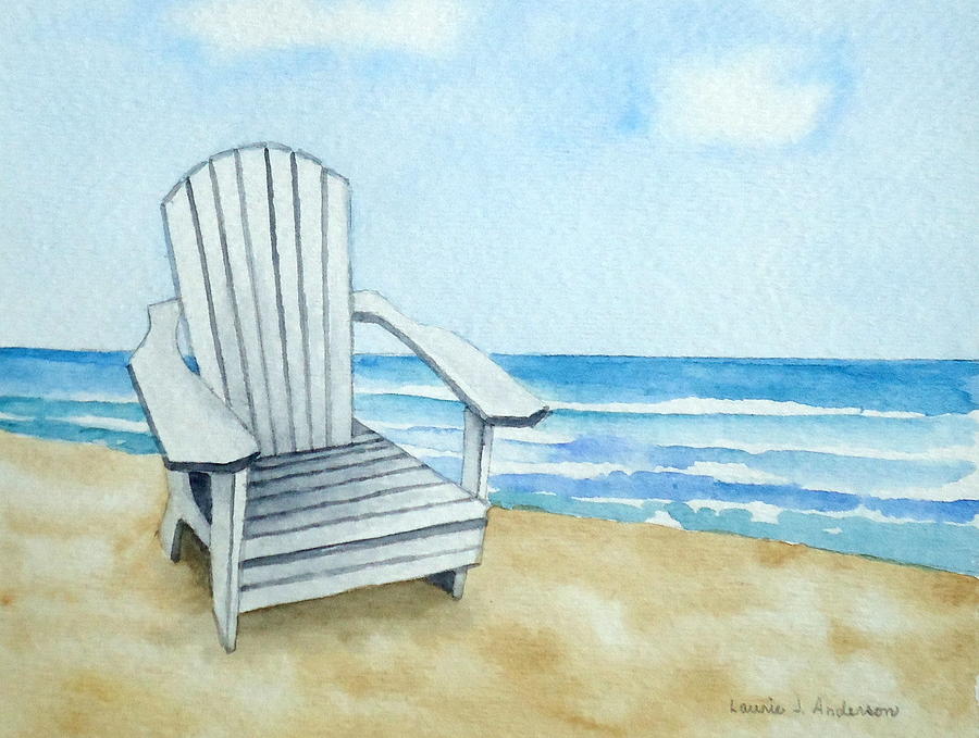 900x679 Adirondack Chair At The Beach Painting By Laurie Anderson - Painting Of Adirondack Chairs