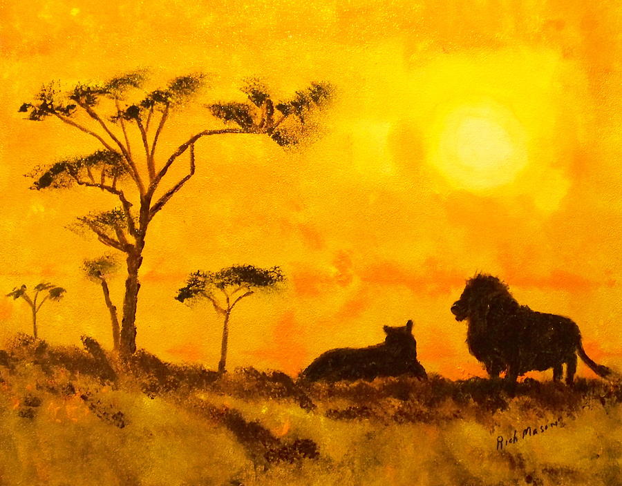 900x704 African Sunset Painting By Rich Mason - Painting Of Africa