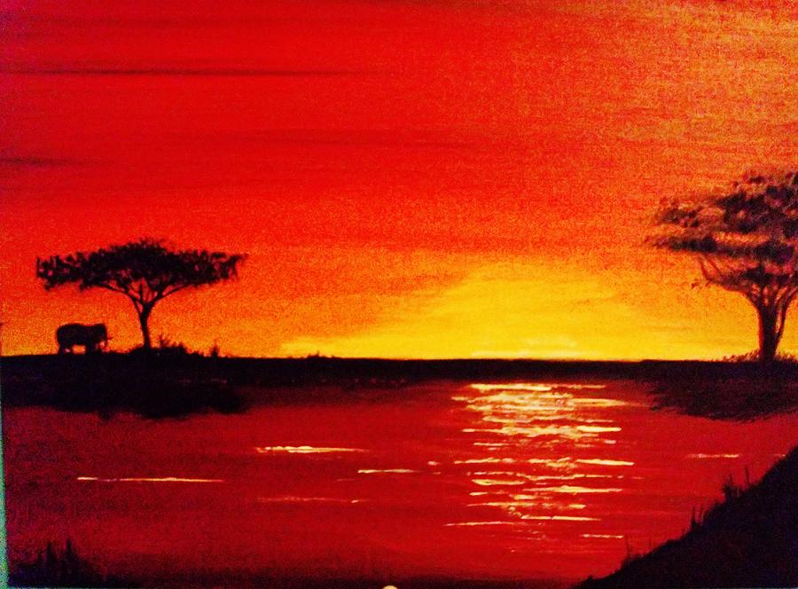 900x664 African Sunset Painting By Stanley Whitehouse - Painting Of Africa