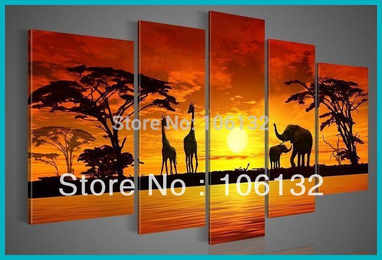 766x522 Framed 5 Panel Large Quadro 5 Piece African Canvas Painting Modern - Painting Of Africa