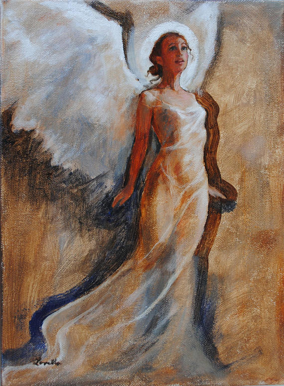 570x774 Angel Painting Angel Looking Up Original Oil Painting - Painting Of Angels