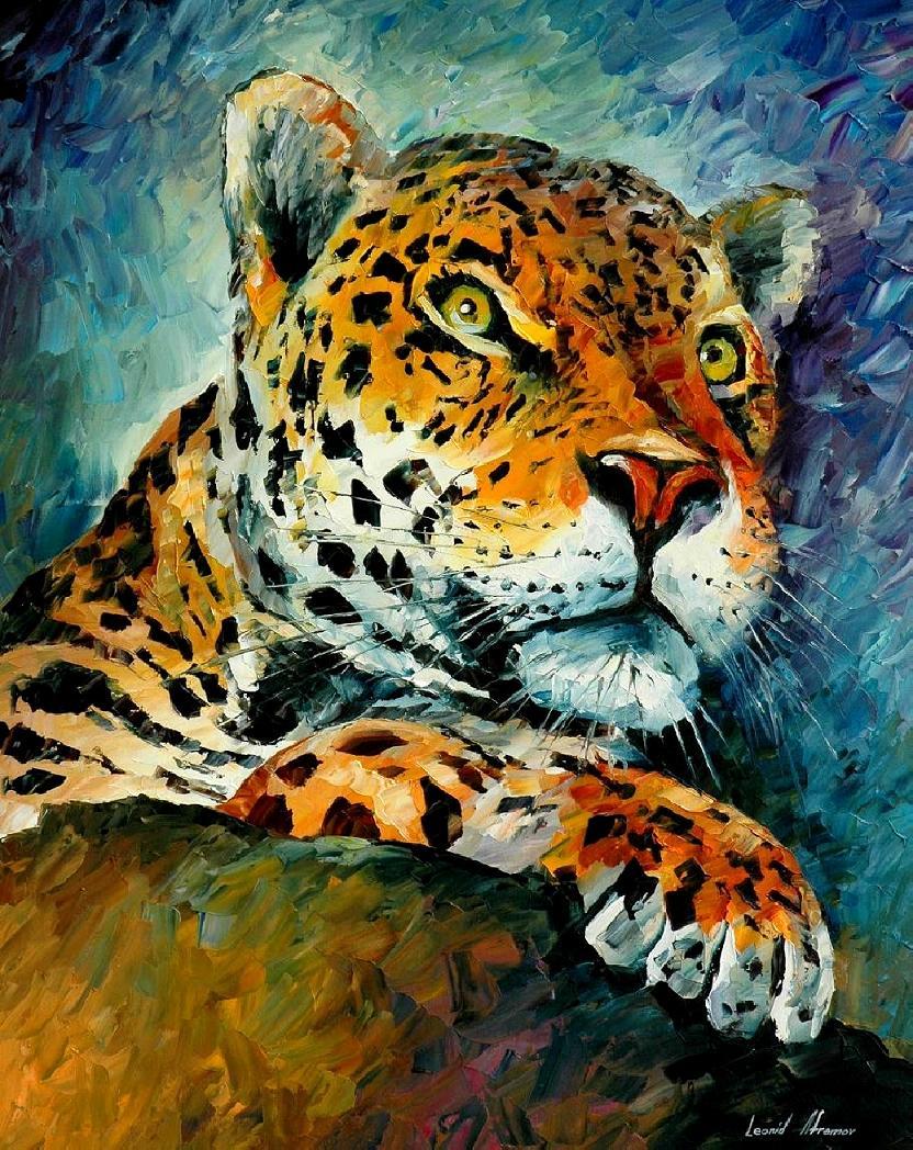 832x1048 Leopard Palette Knife Oil Painting On Canvas By Leonid Afremov - Painting Of Animals