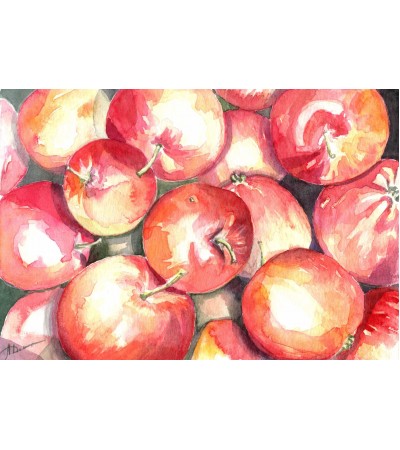 400x450 Watercolor Painting Of Apples - Painting Of Apples