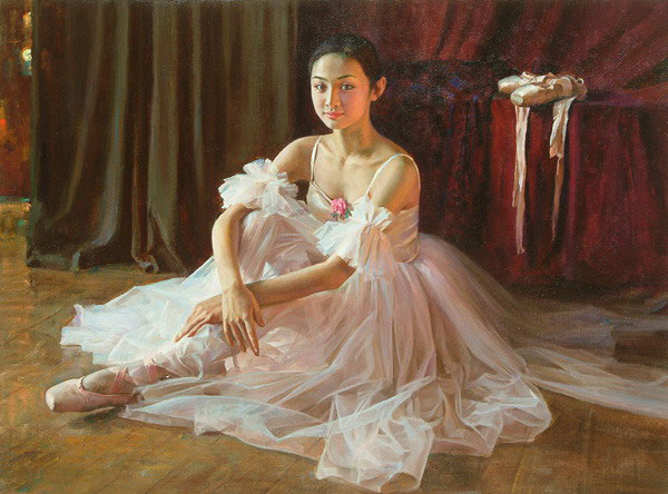 600x444 Hand Painted Chinese Oil Painting Ballerina Chinese Calligraphy - Painting Of Ballerinas