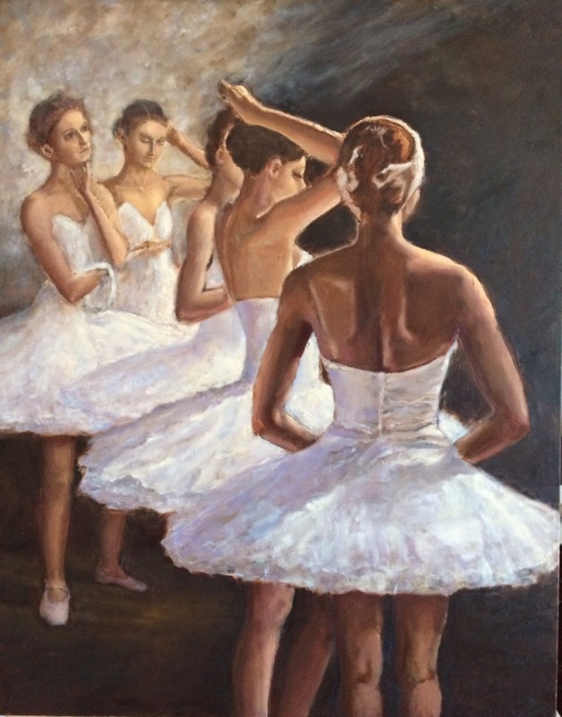 793x1011 Nadia Lassman Painting Ballerinas In Waiting - Painting Of Ballerinas