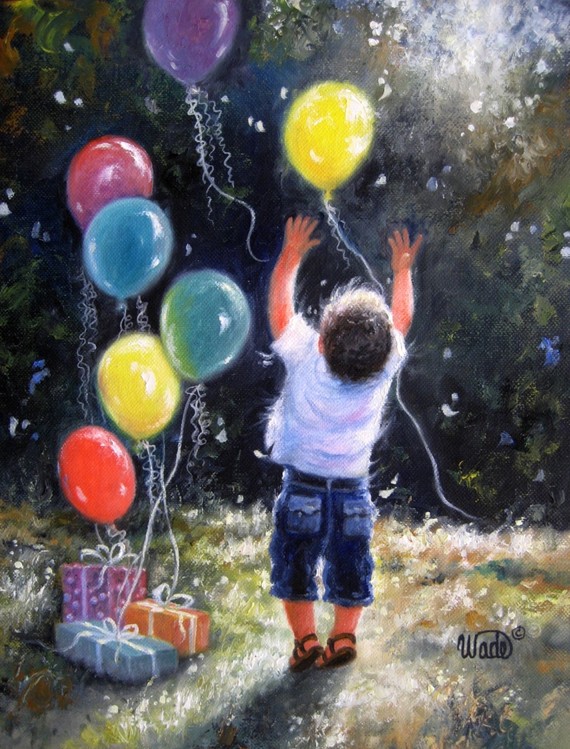 570x749 Birthday Boy Art Print Little Boy, Balloons, Celebrate, Balloon - Painting Of Balloons