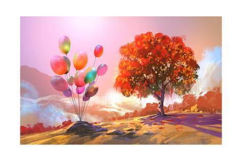 473x315 Digital Painting Of Colorful Balloons In The Autumn Hill Prints By - Painting Of Balloons