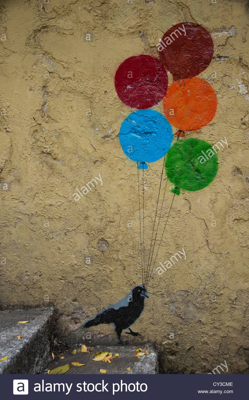 865x1390 Funny Painting Of Crow Bird Holding Bunch Of Balloons - Painting Of Balloons
